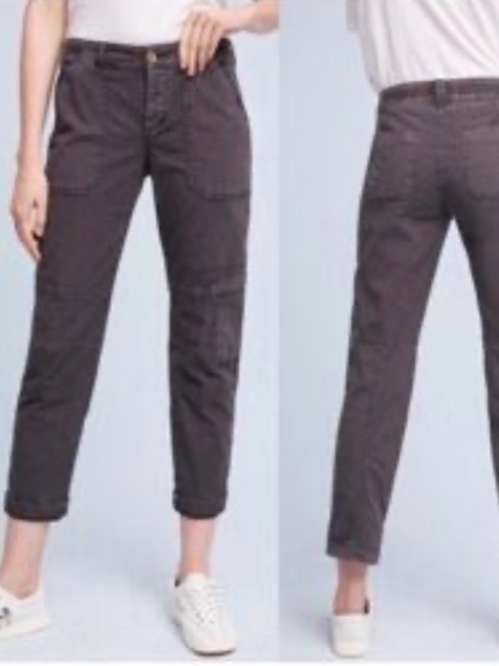 Heihei Anthropologie Cropped Wanderer Utility Ankle Pants in Charcoal 28